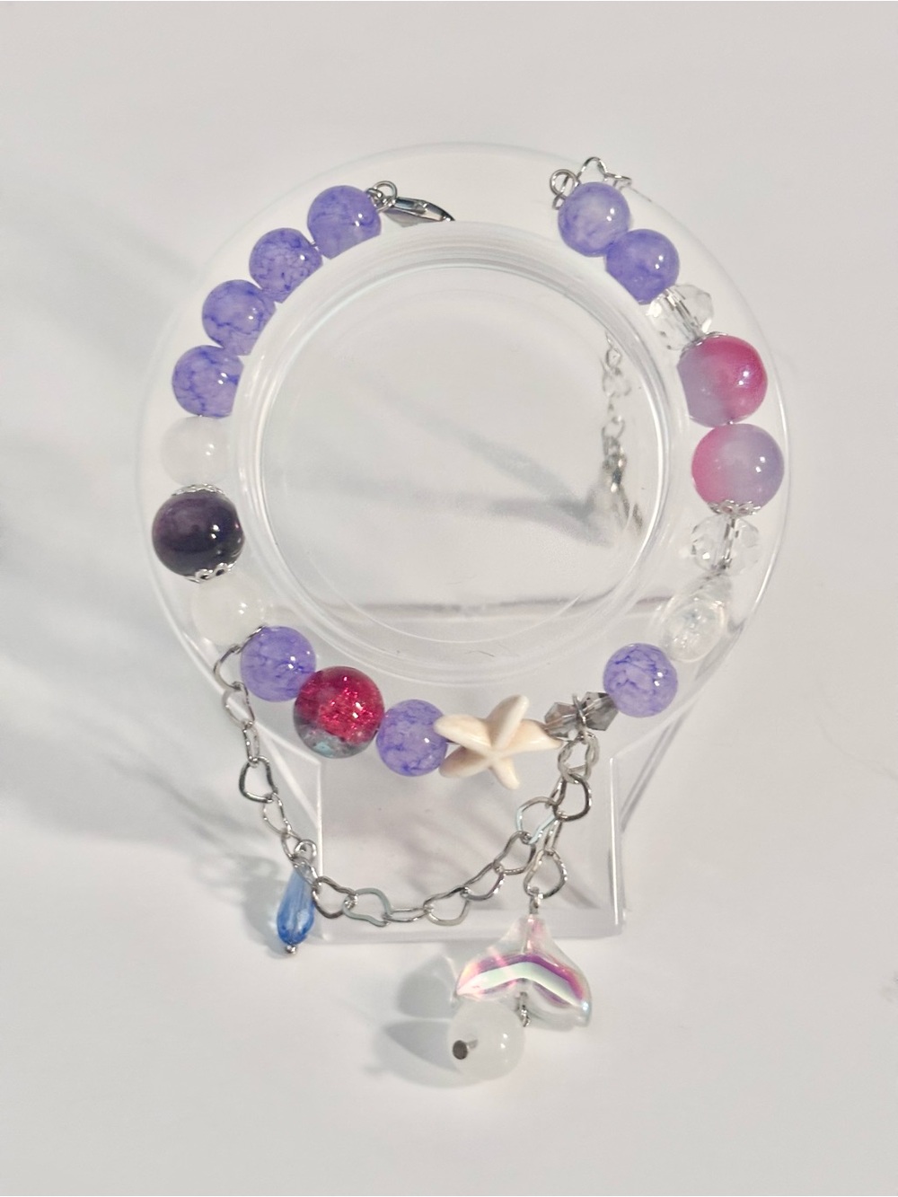 Hand Crafted Purple and Pink Beaded Bracelet with Sea Charms